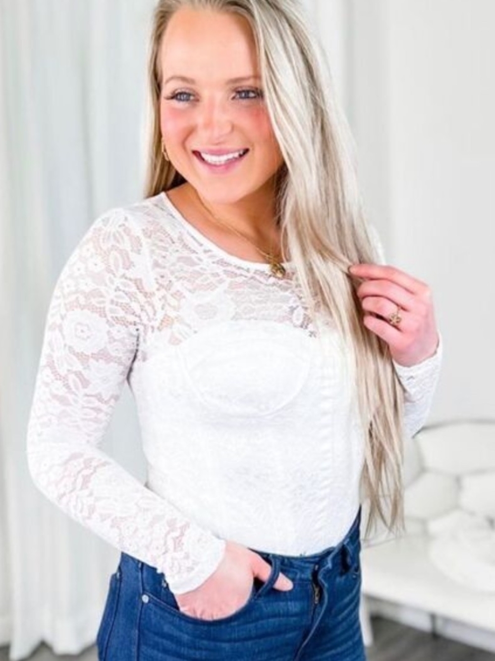 White Birch Lace Bustier Bodysuit – White – XL